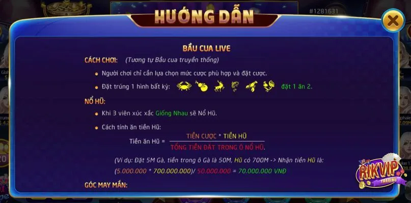 Luật chơi Bầu cua live tại Rikvip