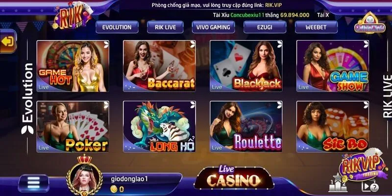 Casino online tại Rikvip là sân chơi cuốn hút nhiều cược thủ