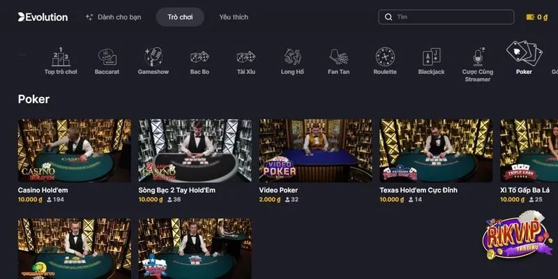 Game Poker tại sòng Casino Live Rikvip với giao diện bắt mắt